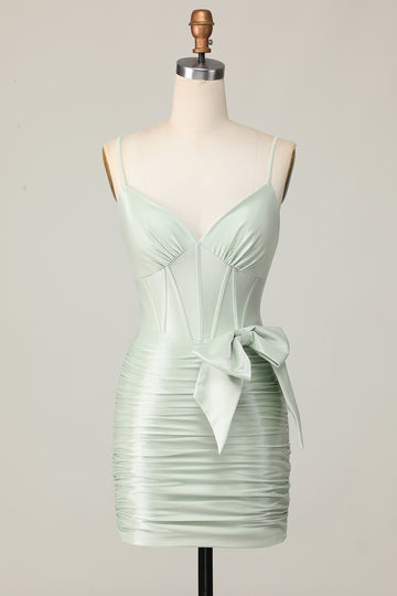 Sage Bodycon Corset Short Homecoming Dress with Bow
